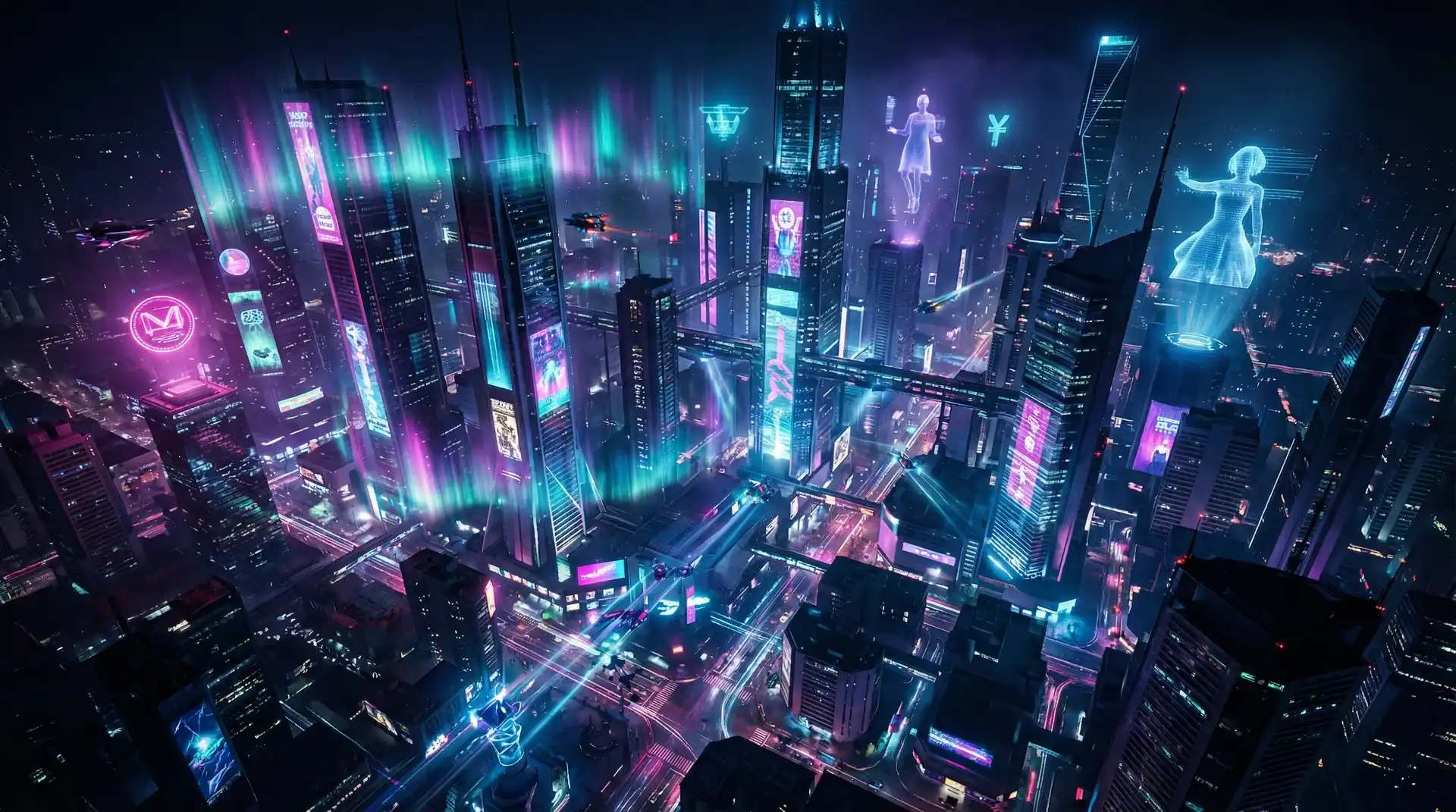 极速电竞 - 赛博朋克未来都市夜景极光渐变